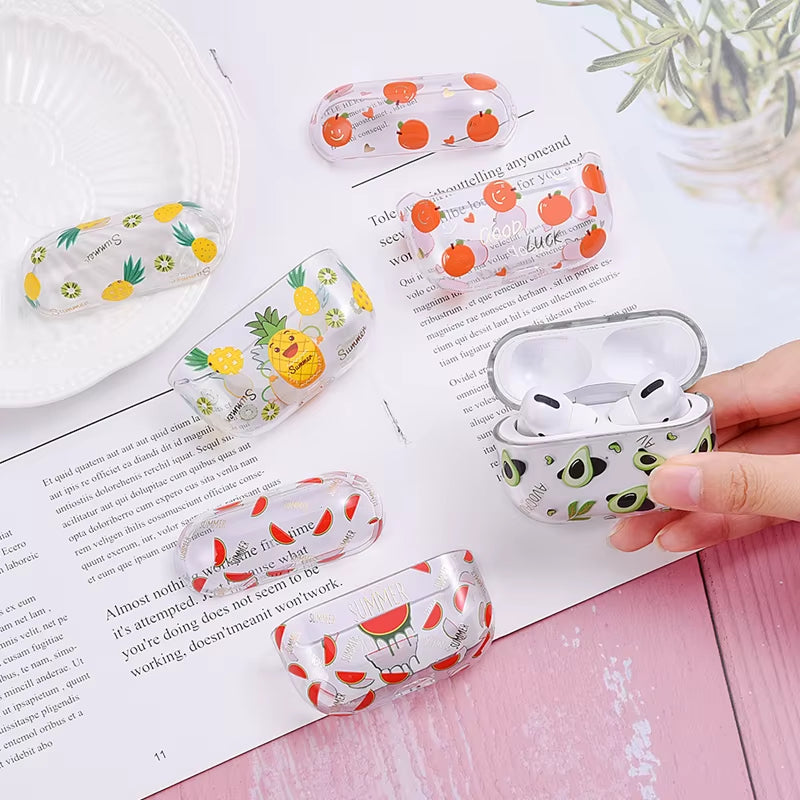 Cute Clear Earphone Case for Airpods Pro 1 2 3 Case Fruit Pattern Transparent Hard PC Cover for Airpods 3 2 Pro Air Pods Covers