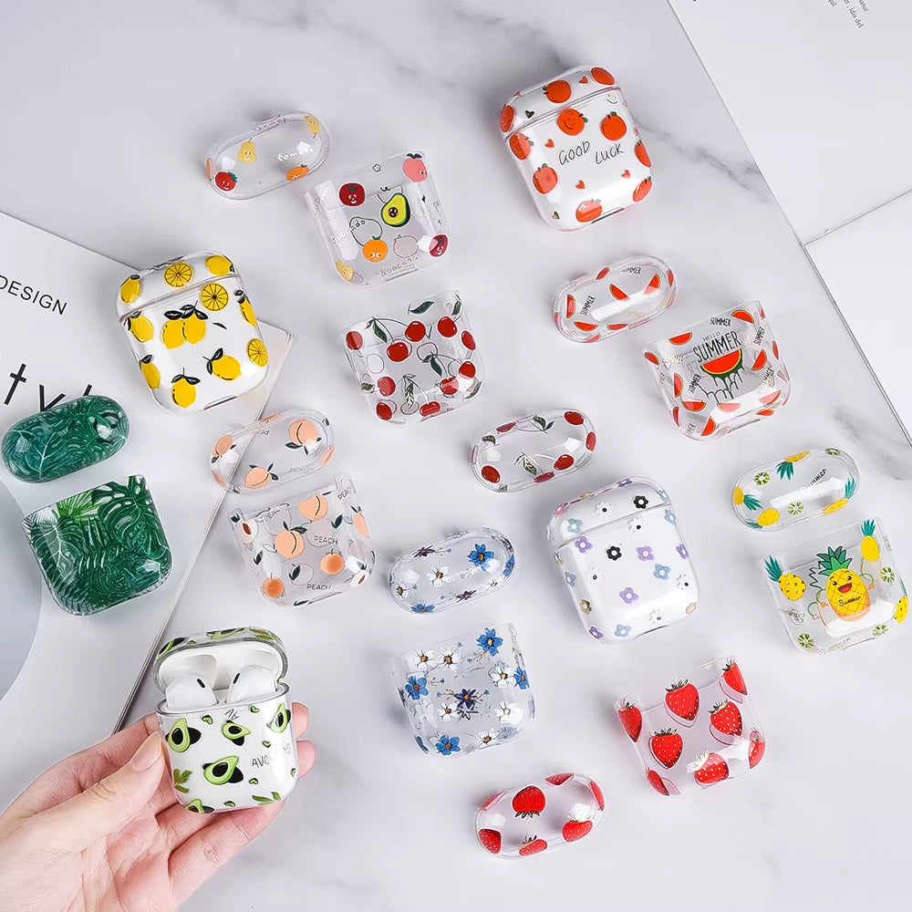 Cute Clear Earphone Case for Airpods Pro 1 2 3 Case Fruit Pattern Transparent Hard PC Cover for Airpods 3 2 Pro Air Pods Covers